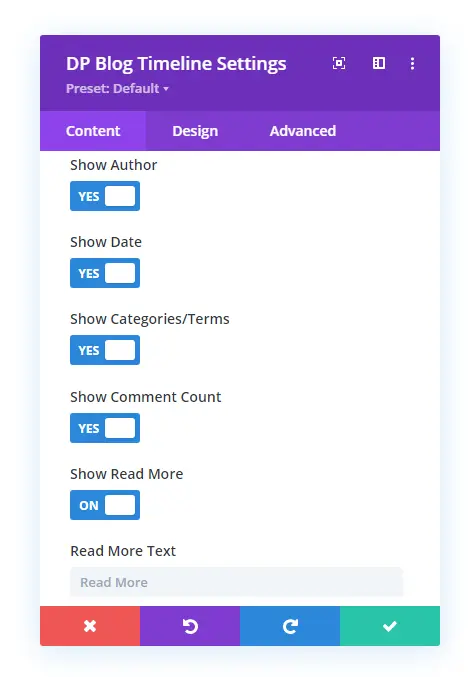 Blog timeline with elements more options