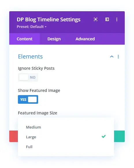 Blog timeline with elements options