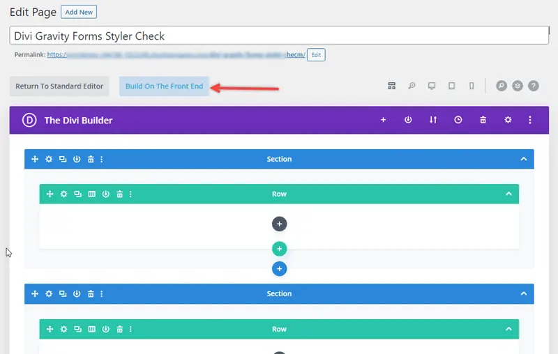 Build on the front end option for Divi Gravity forms