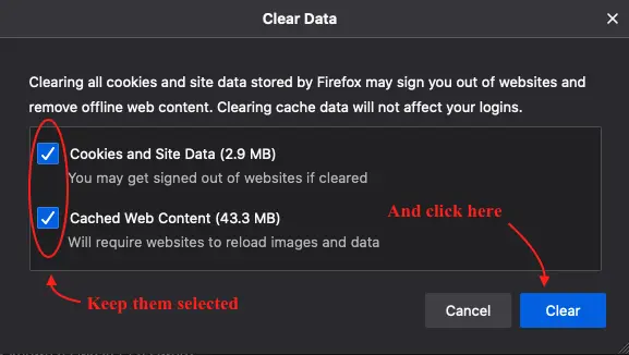 Clearing cache in Mozilla Firefox