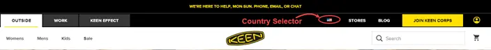 Country selector in the header