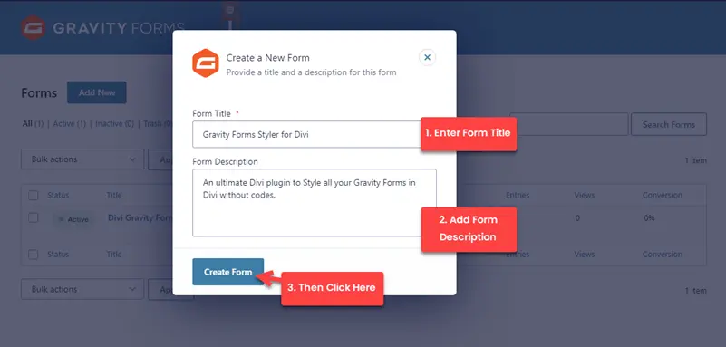Creating a new Gravity form for Divi
