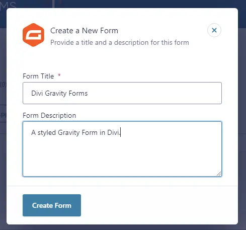 Creating a new Gravity form inside form builder