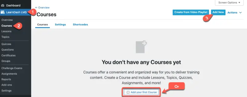 Create first course using LearnDash