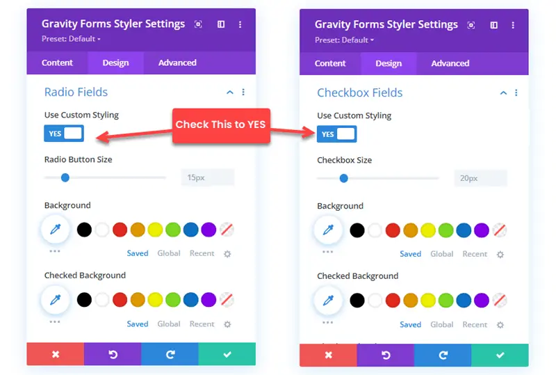 Custom styling for radio field and checkbox field