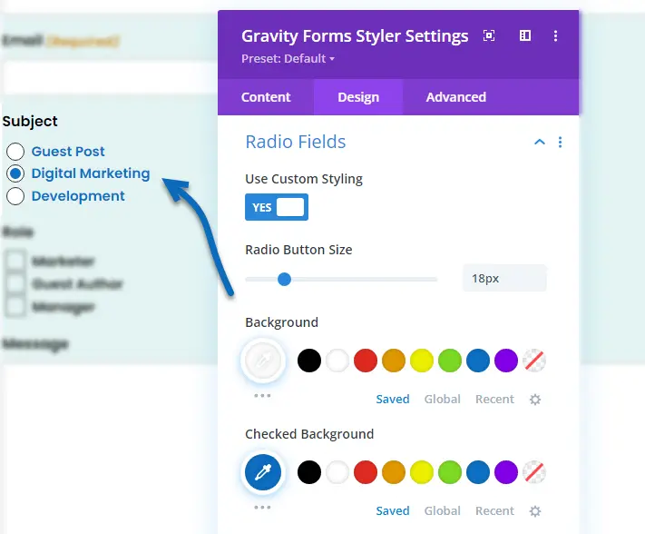 Customized radio buttons in Gravity forms for Divi