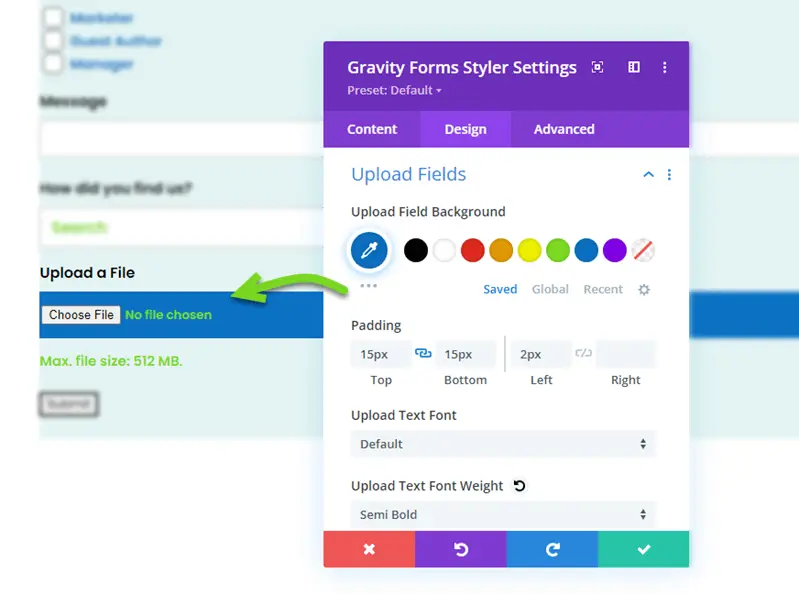 Customized upload fields in Divi Gravity forms