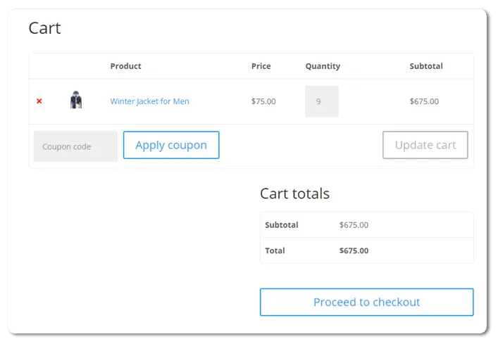 Default WooCommerce cart page