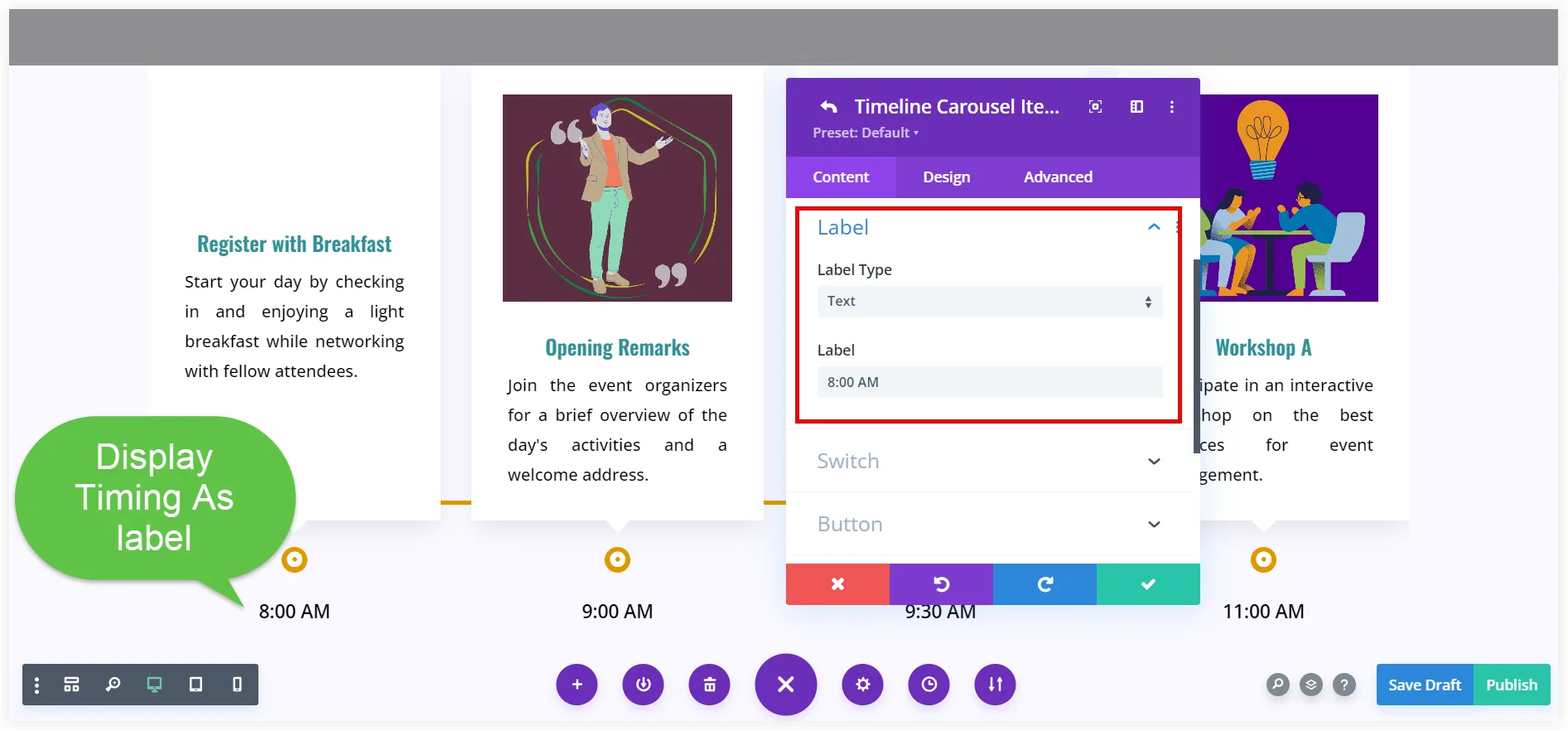 Add timing label in timeline carousel