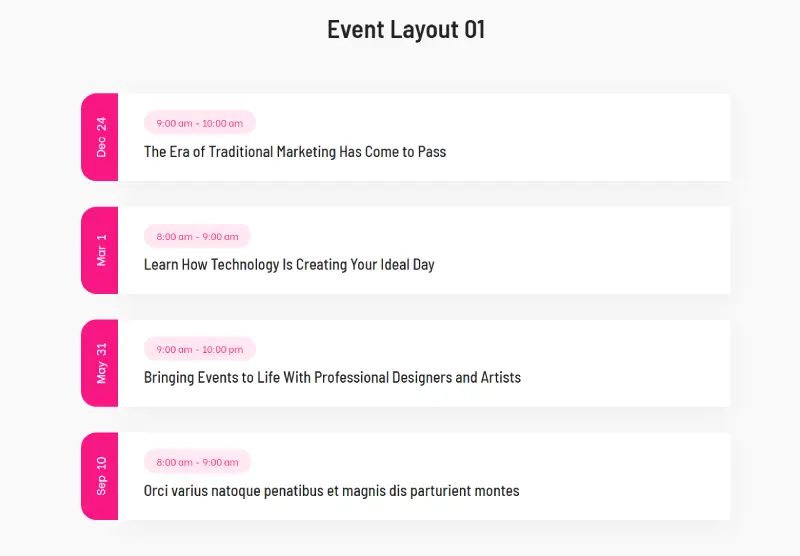 Divi events calendar layout 1