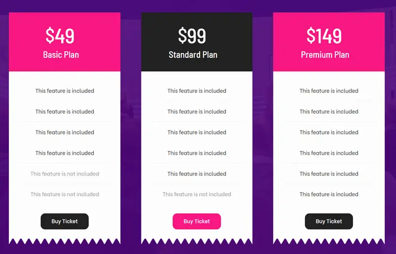 Divi events pricing layouts