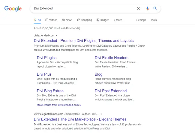 Divi Extended in Google search results