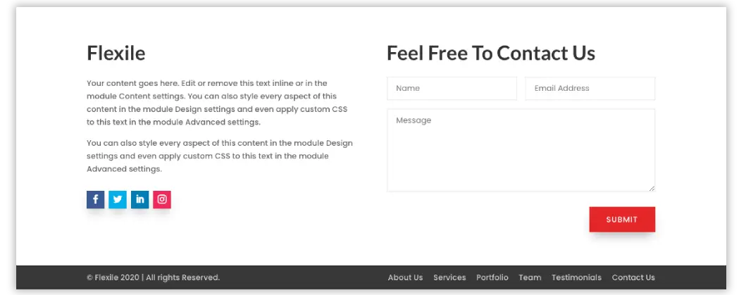 Divi Flexile footer layout 4