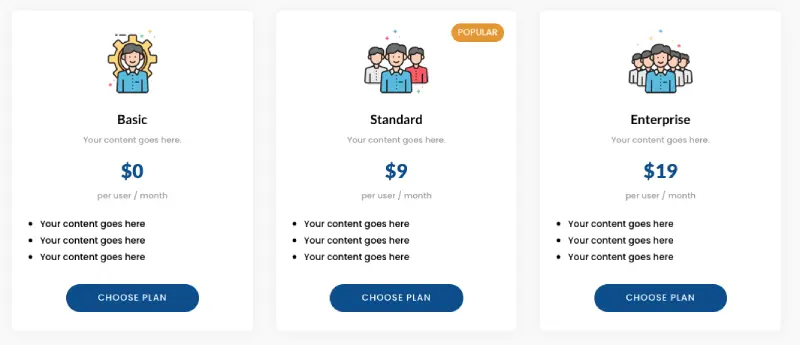 Divi Flexile pricing table layouts