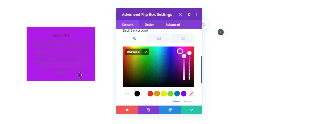 Divi flip box background color settings