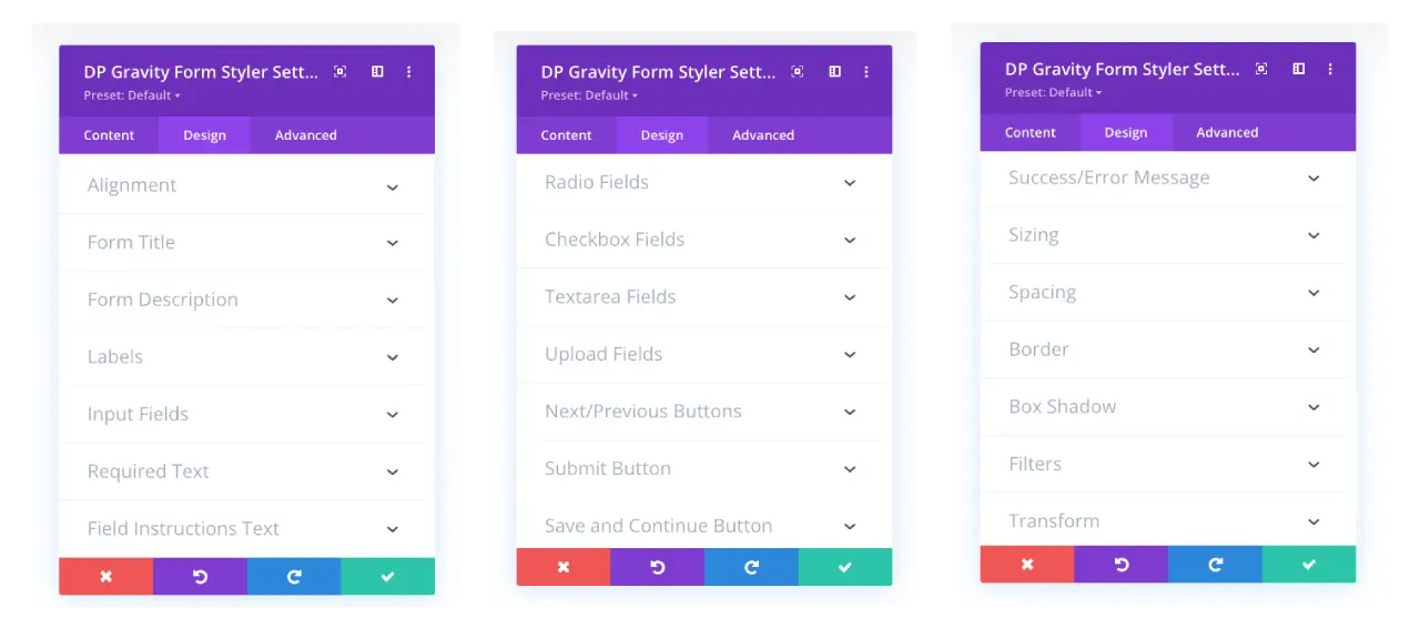 Divi Gravity form styler module design settings