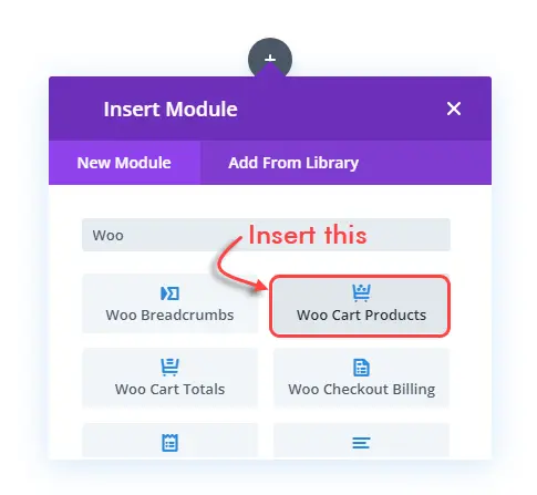 Divi module for WooCommerce cart products