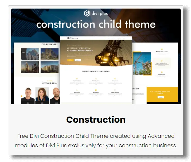 Divi Plus construction child theme