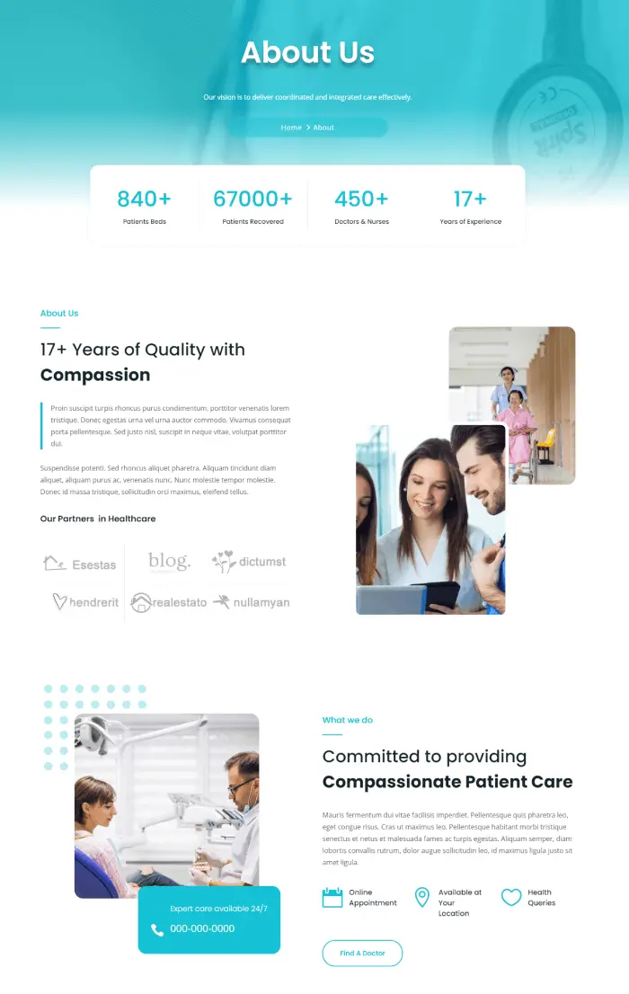 Divi Plus medical child theme and its about page