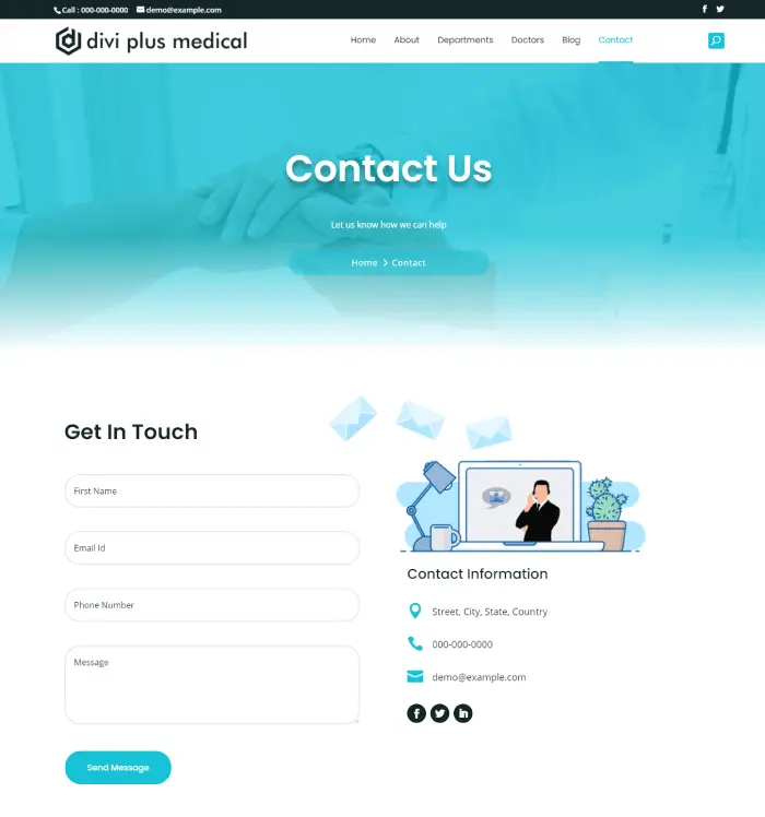 Divi Plus medical child theme and its contact page