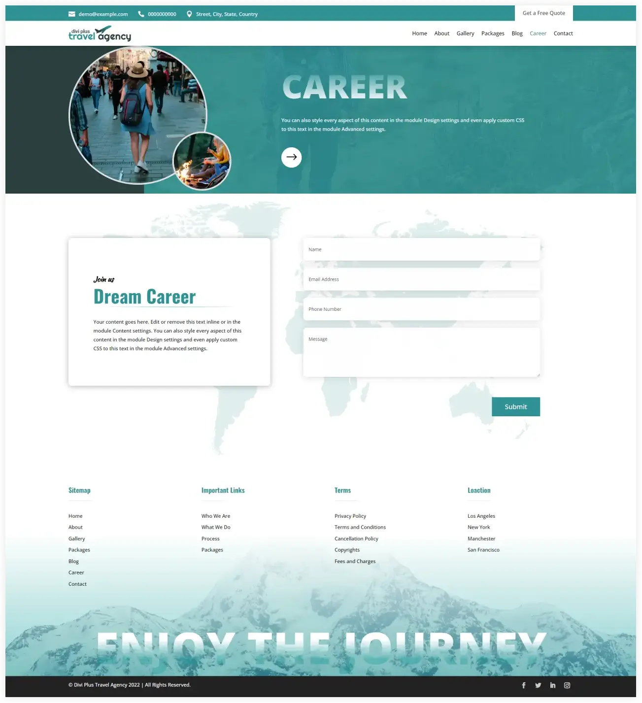 Divi Travel Agency Career page layout