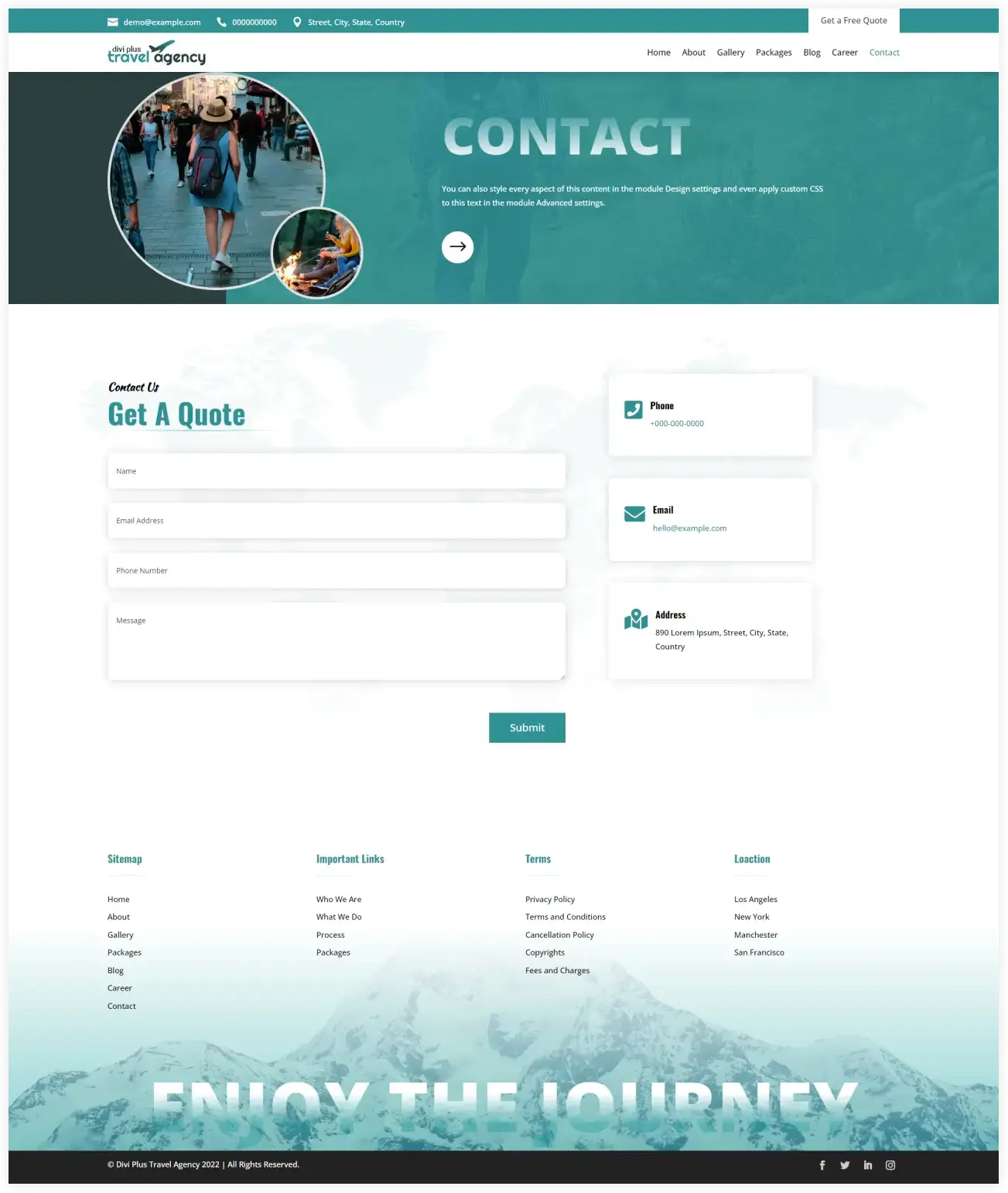 Divi Travel Agency Contact page layout