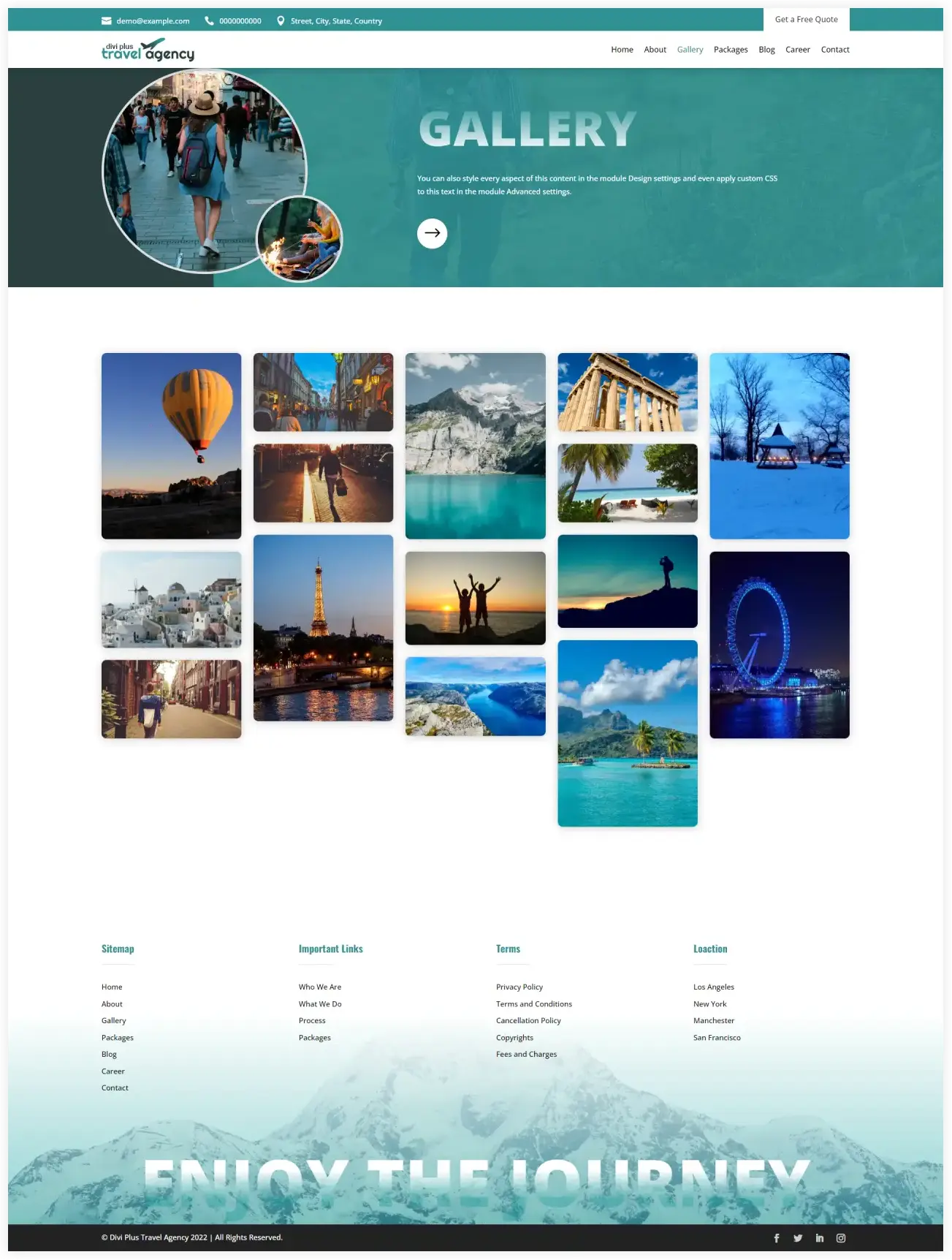 Divi Travel Agency Gallery page layout