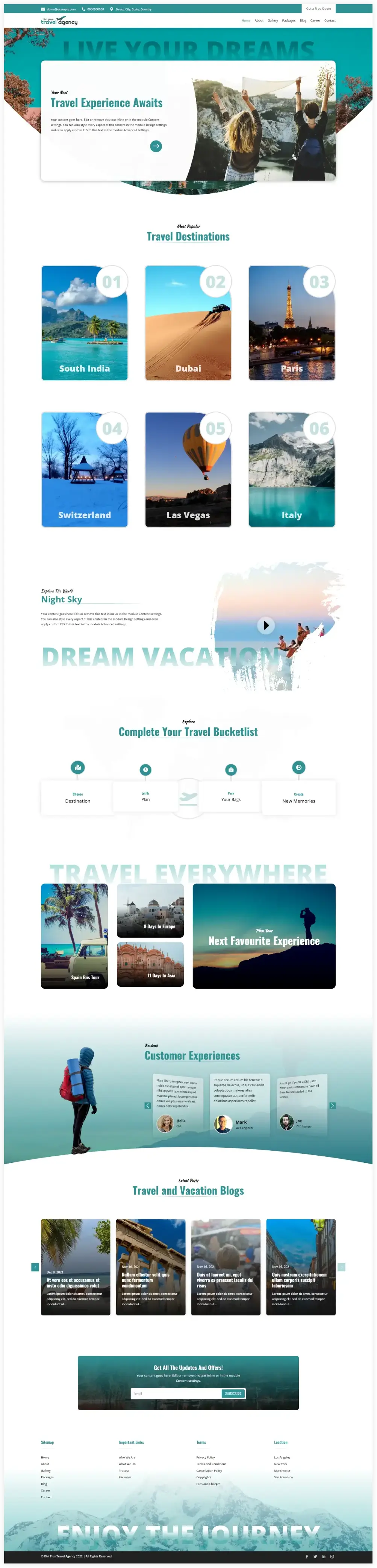 Divi Travel Agency Homepage layout