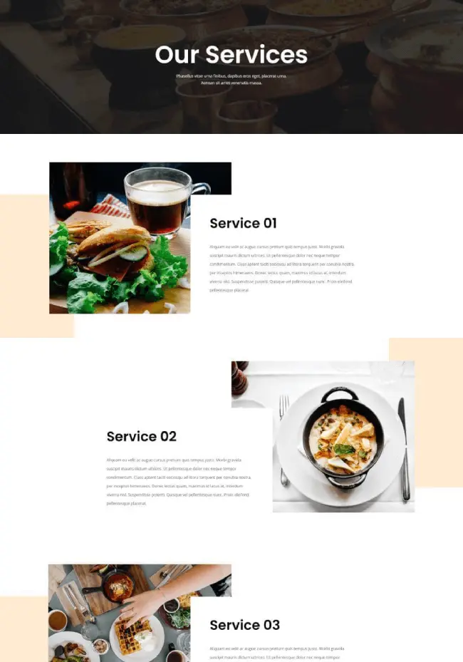Divi restaurant services page