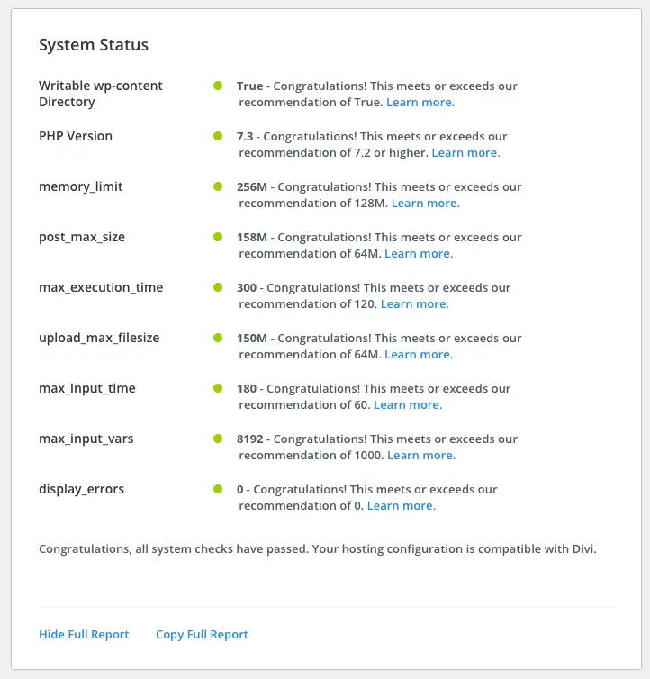 Divi system health review