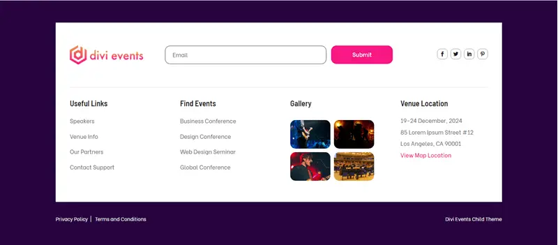 Divi theme for events footer