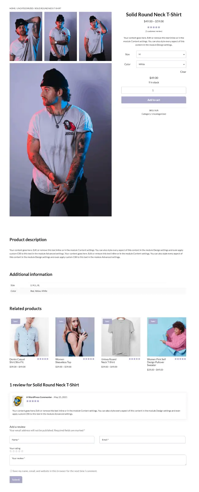 Divi WooCommerce product page example