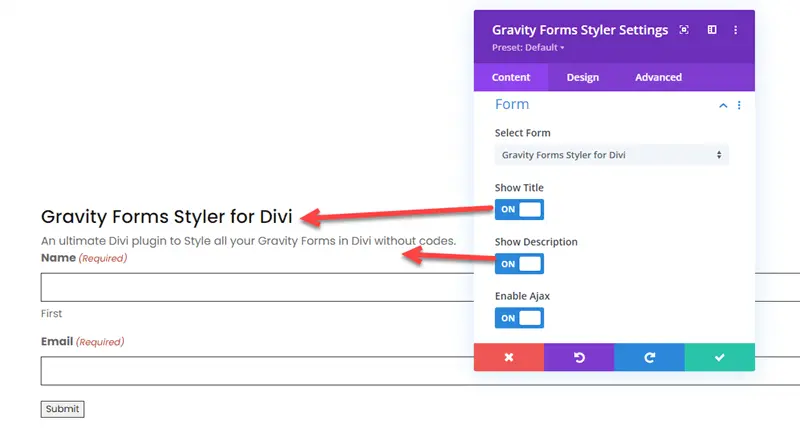 Enabling Gravity forms title and description