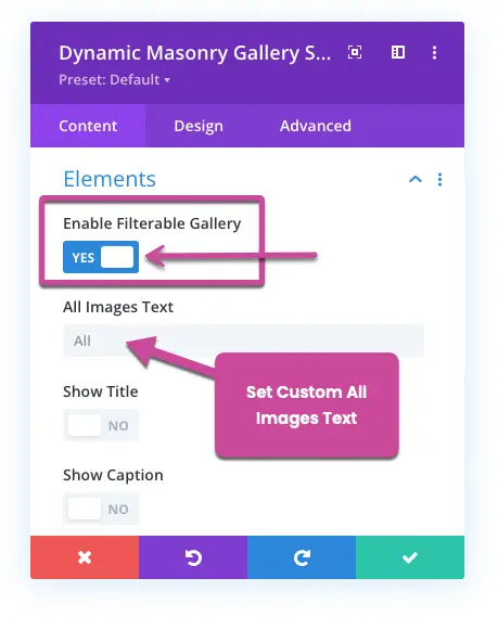 Enabling the filter gallery option