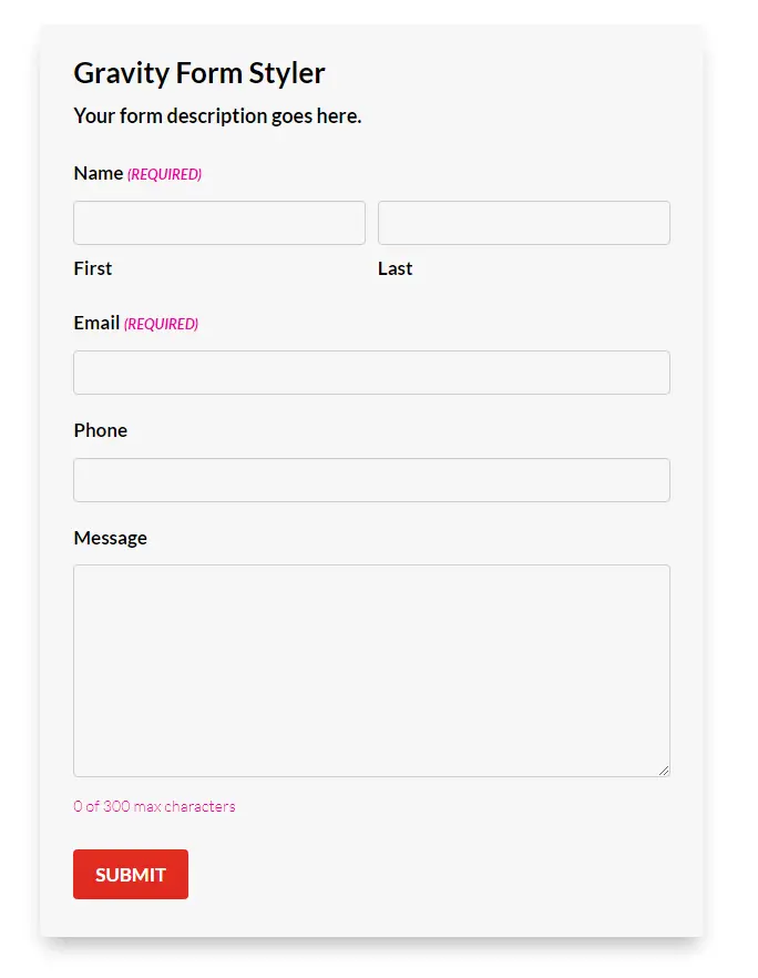 Example of styled Gravity forms in Divi