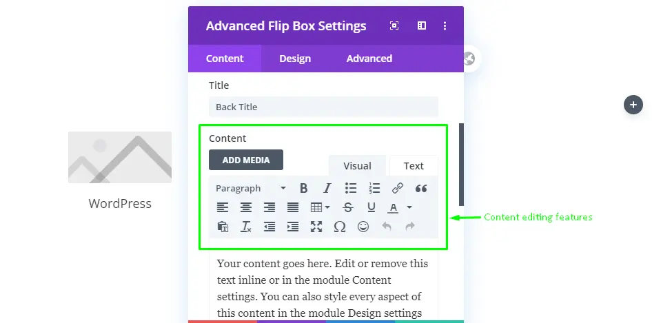 Flip box content back content settings