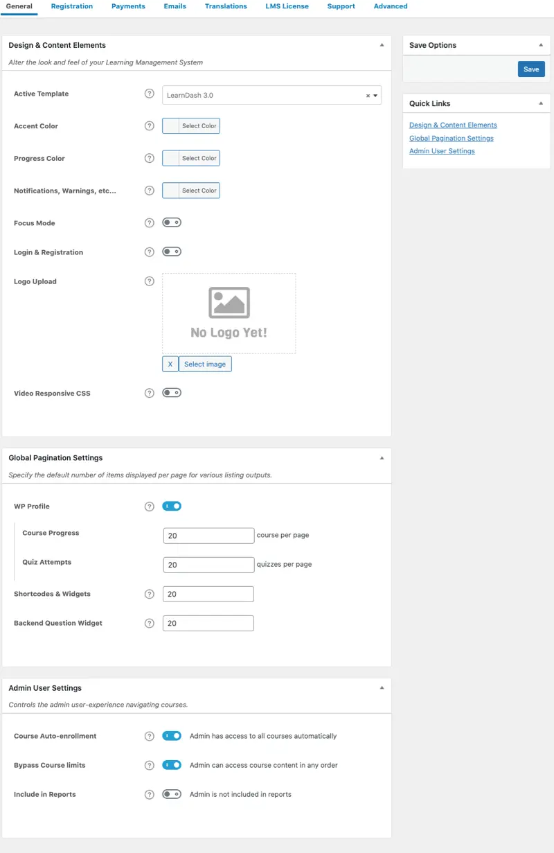 General settings of LMS plugin