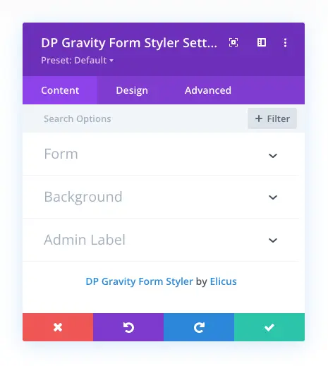 Gravity form styler module content tab settings