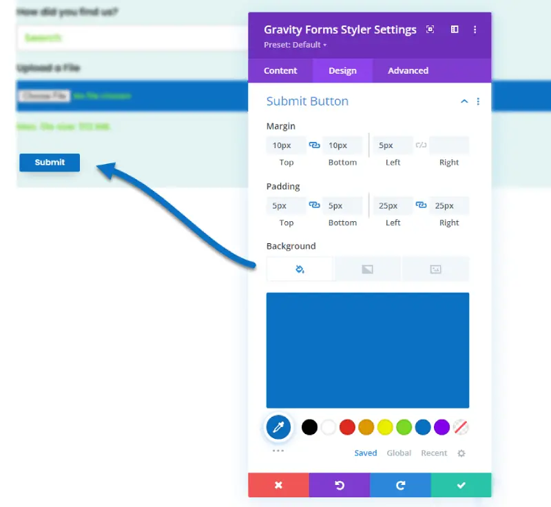 Gravity form styler padding and margin options