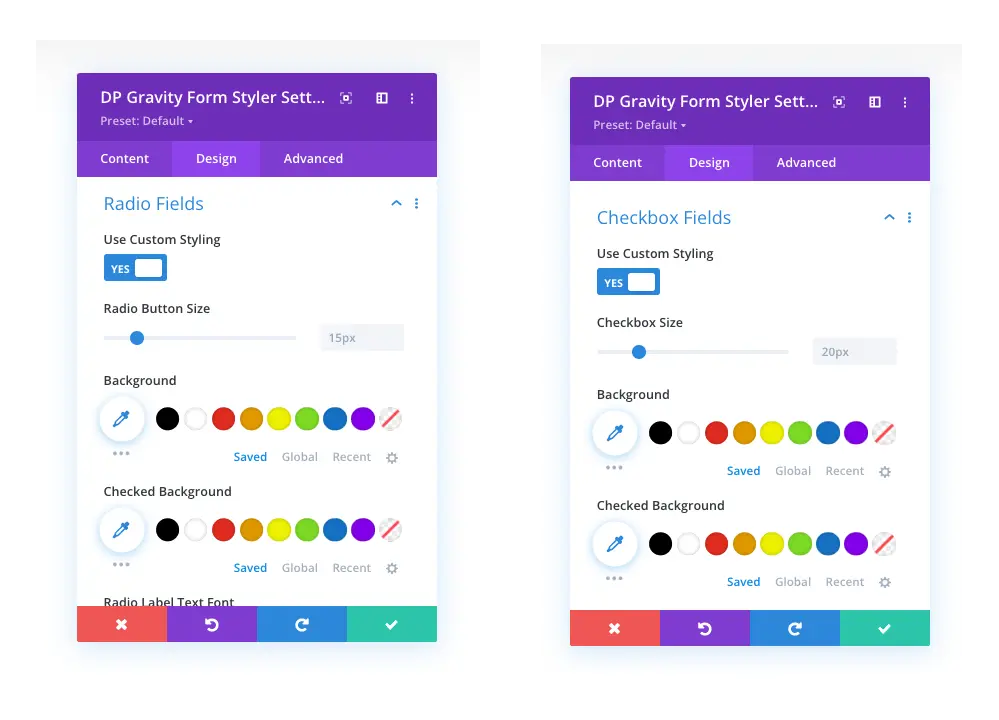 Gravity forms checkbox and radio button fields settings