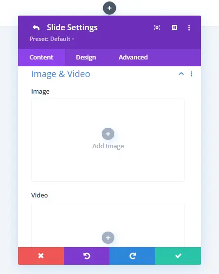 Image and video settings for Divi slider hero