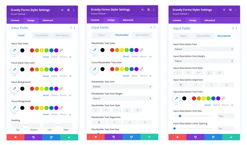 Input fields customization options