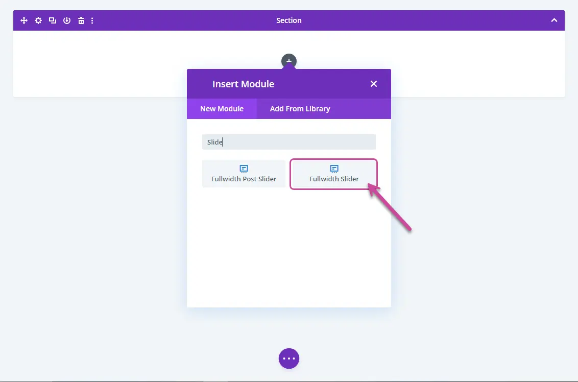 Inserting fullwidth slider module for Divi slider hero