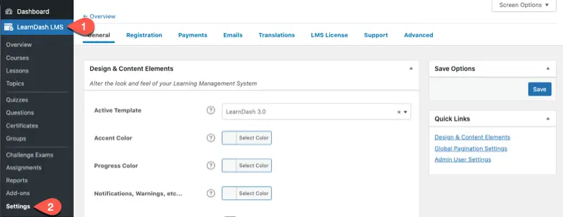 LearnDash LMS settings page