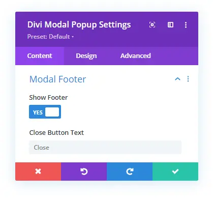 Modal footer options for the popup