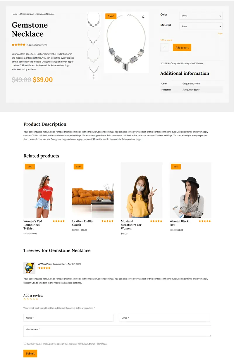 New product page layout 22 for Divi WooCommerce