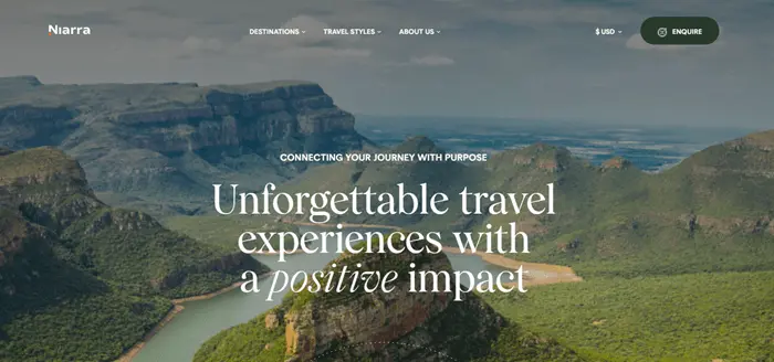 Niarra travel's transparent header example