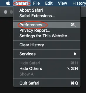 Opening preferences in safari to clear cache for Divi troubleshoot