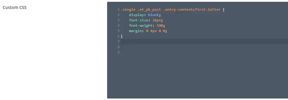 Single post content custom CSS for drop cap