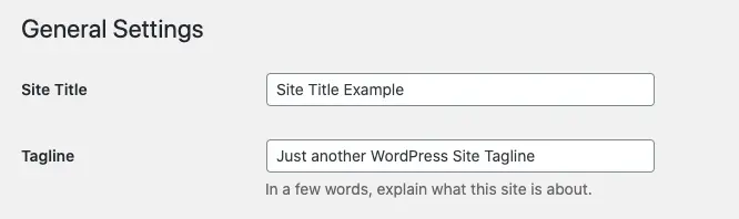 Site title and tagline settings in the WordPress general settings area